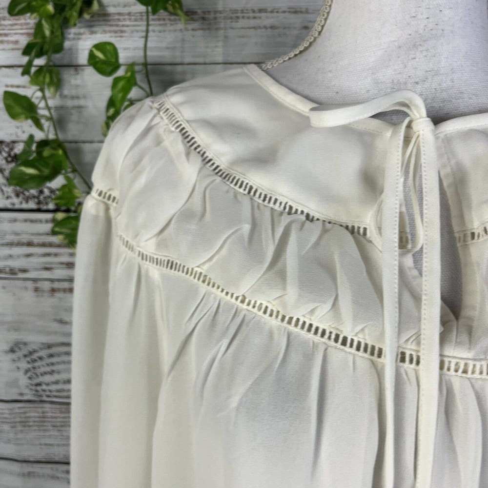 Ann Taylor Blouse Top size Small Cream Ivory Sheer Bow Peasant Prairie Wedding - Picture 6 of 13